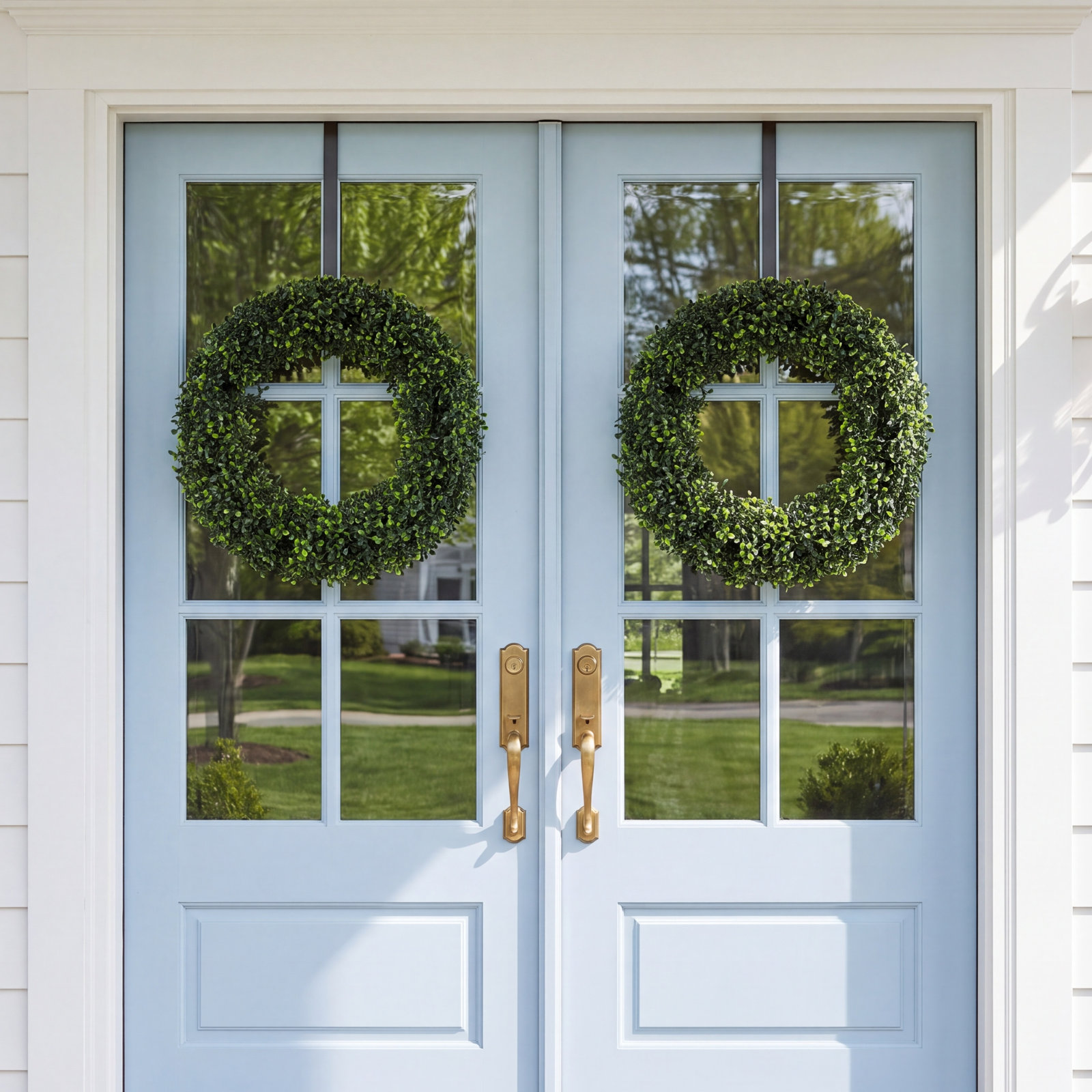 Inch Boxwood Wreath - Round UV Resistant Artificial Spring, Summer, Fall, or Winter Wreath - Indoor/Outdoor Wreaths for Front Door