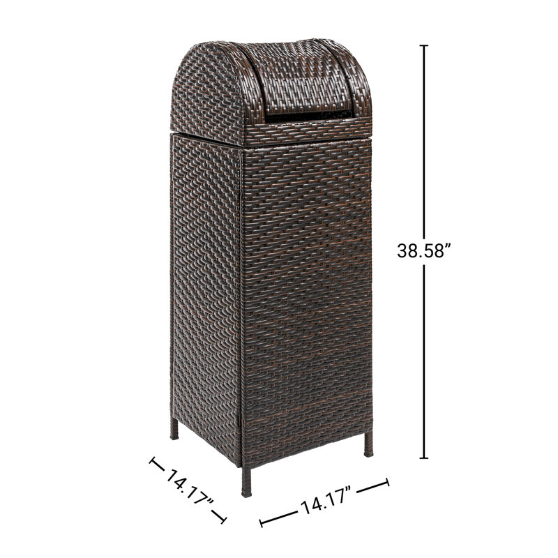 Darla All-Weather Wicker/Metal Swing Top Hideaway Outdoor Trash Can, 31.39 Gal, Brown
