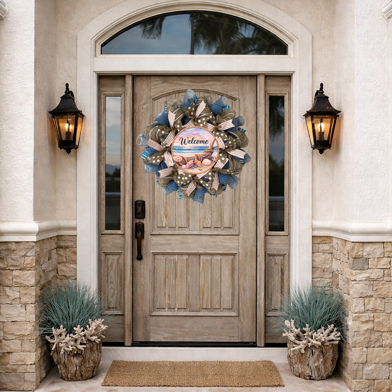 Coastal Wreath Welcome Seashells Handmade