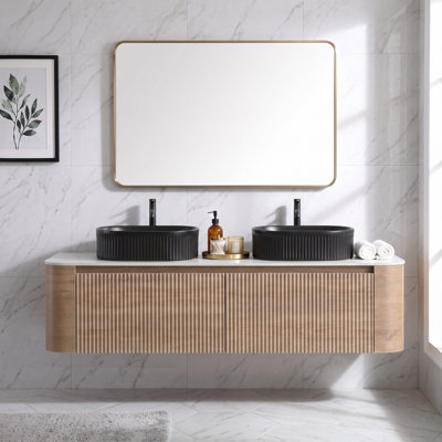 60inch Ceramic Bathroom Vanity with Sink And Free Towel Rack Honey Oak