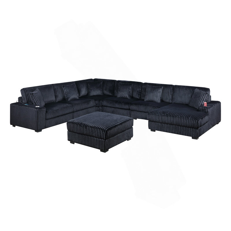 Ensemble de canapé modulaire contemporain en U 7 pièces avec porte-gobelet USB