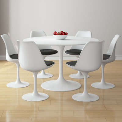 Modholic Tulip 48" Fiberglass Dining Table & Set Of 6 Chairs, Black