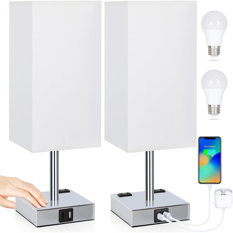 Touch Table Lamps Set Of 2, Silver, White