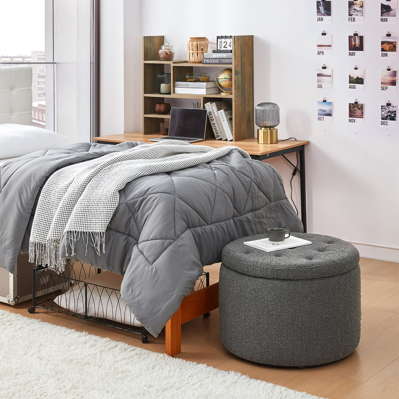 Repose-pieds rond avec rangement 2East 25,6 po, Mélange de polyester gris foncé