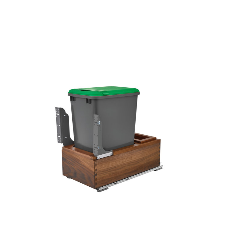 Rev-A-Shelf Walnut Bottom Mount Pull Out Waste/Trash Container, 19.25" H x 15" W x 22.13" D, 8.75