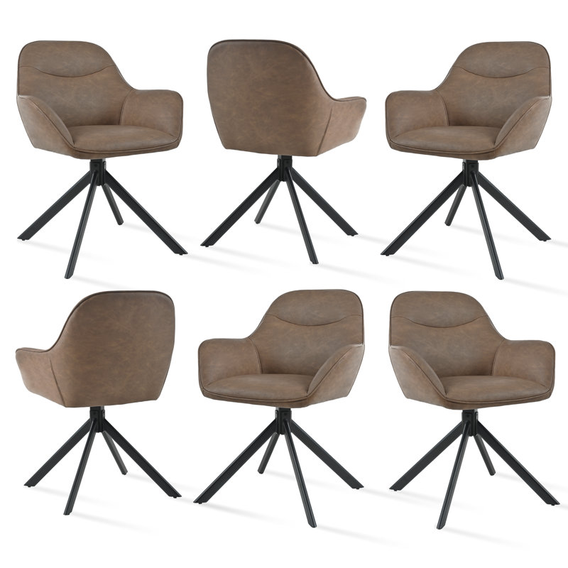 48.5cm H Swivel Upholstered Dining Chairs- Ergonomic Back, Dark Brown PU