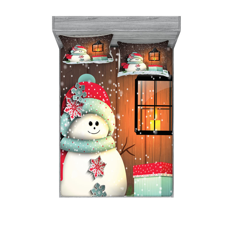 Drap-housse et coussin décoratif Ambesonne Christmas, blanc et brun, Ensemble de draps pour lit double + 4 taies d'orei
