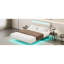 Grand lit moderne grand, beige, sans sommier, tête de lit réglable, lumières à DEL, revêtement en velours, beige flottant-857978759-857978754