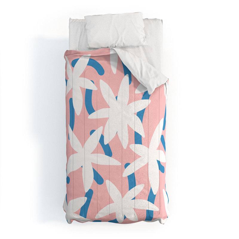 Ensemble d'édredon en coton rose / bleu, Édredon simple extra long + 1 taie décorative st
