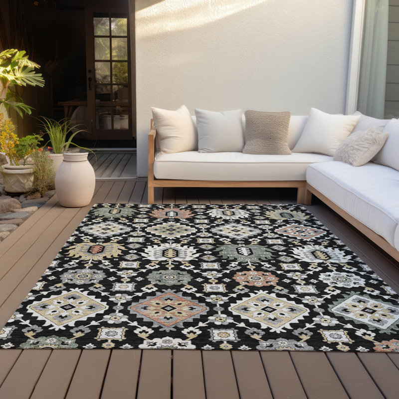 Machine Washable Indoor/Outdoor Husby ACN2200 Bohemian Rug, Rectangle 10' x 14'