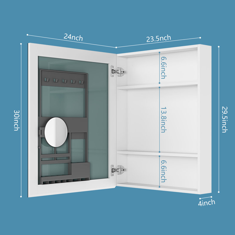 Cumber W H Frameless Medicine Cabinet Mirror Fixed, 30" H x 24" W x 4" D