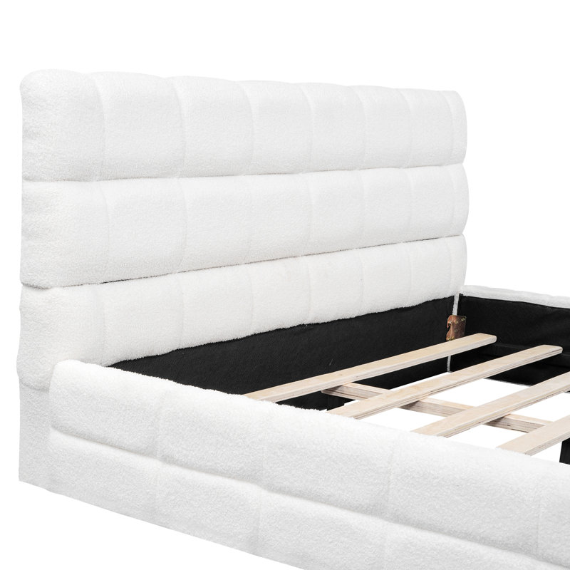 Lit plateforme en tissu d'ameublement, Blanc