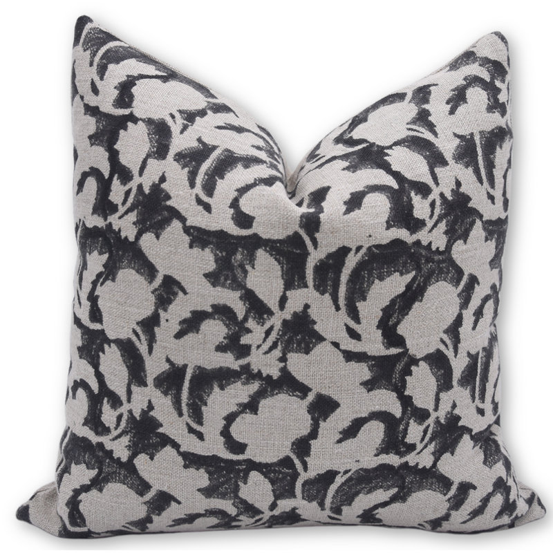  Housse et insert de coussin en lin intérieur / extérieur, 18 po x 18 po, Floral gris clair 5, Carré