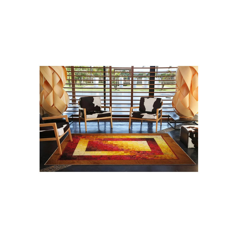 Orange Red Rectangular Woven Base Washable Carpet, Runner 3'4" x 9'11"