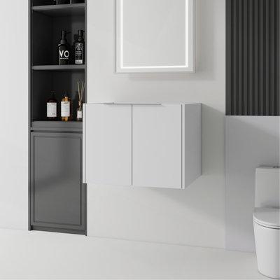Meuble-lavabo suspendu de 61 cm (24 po), en contreplaqué, portes doubles à fermeture amortie, grand espace de rangement intérieur, fixation murale, meuble seulement, lavabo non inclus