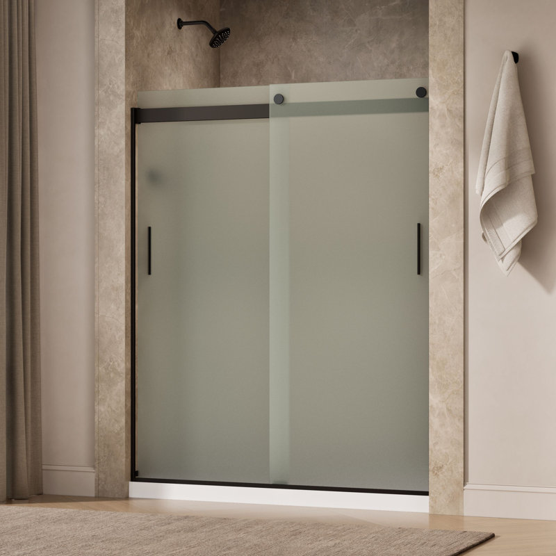 Levity 74" H x 59.63" W Bypass Shower Door with CleanCoat® Technology, Anodized Dark Bronze, Frosted