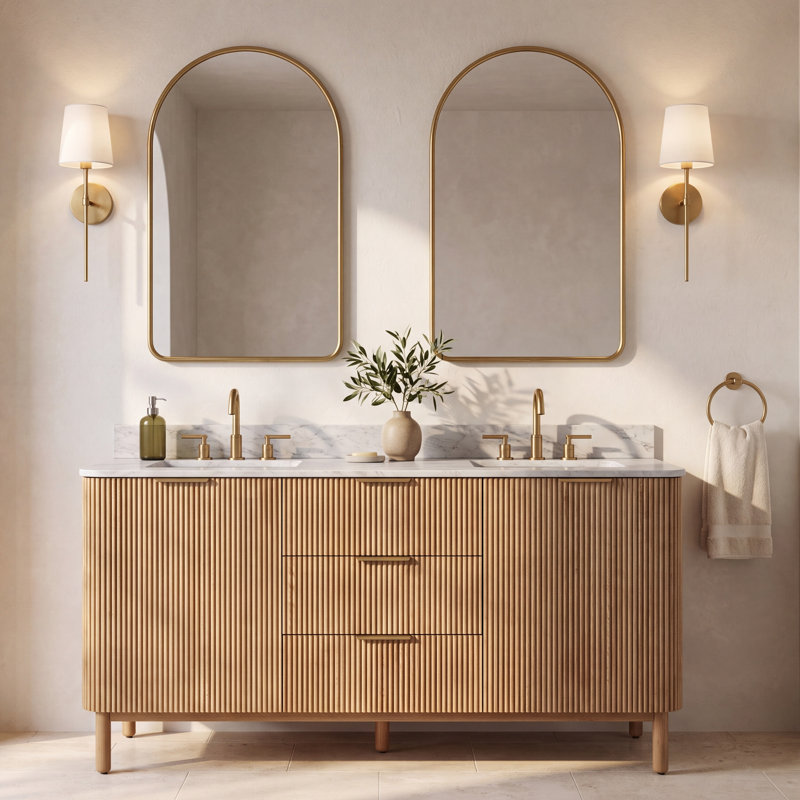 Nova 72" Marble Top Double Sink Vanity, Reeded Birch