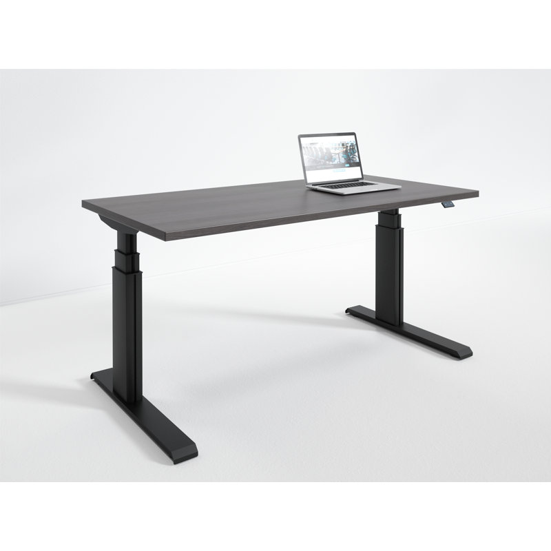 Bureau debout à hauteur ajustable électrique Wildermuth, Bois récupéré / noir, H 51 po x l 48 po x P 24 po