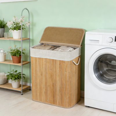 Panier à linge en bambou naturel avec couvercle et poignées, doublure amovible, idéal pour la salle de bain, la chambre à coucher et la salle de lavage