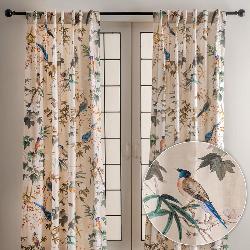 Maison d' Hermine Curtains for Living Room 100% Cotton 96 inch Length Two Panel Light Filtering Curtains for Windows with Rod and Loop Pockets Valentines Day Gifts (Hokuzai - Beige, 50"W x 96"L)