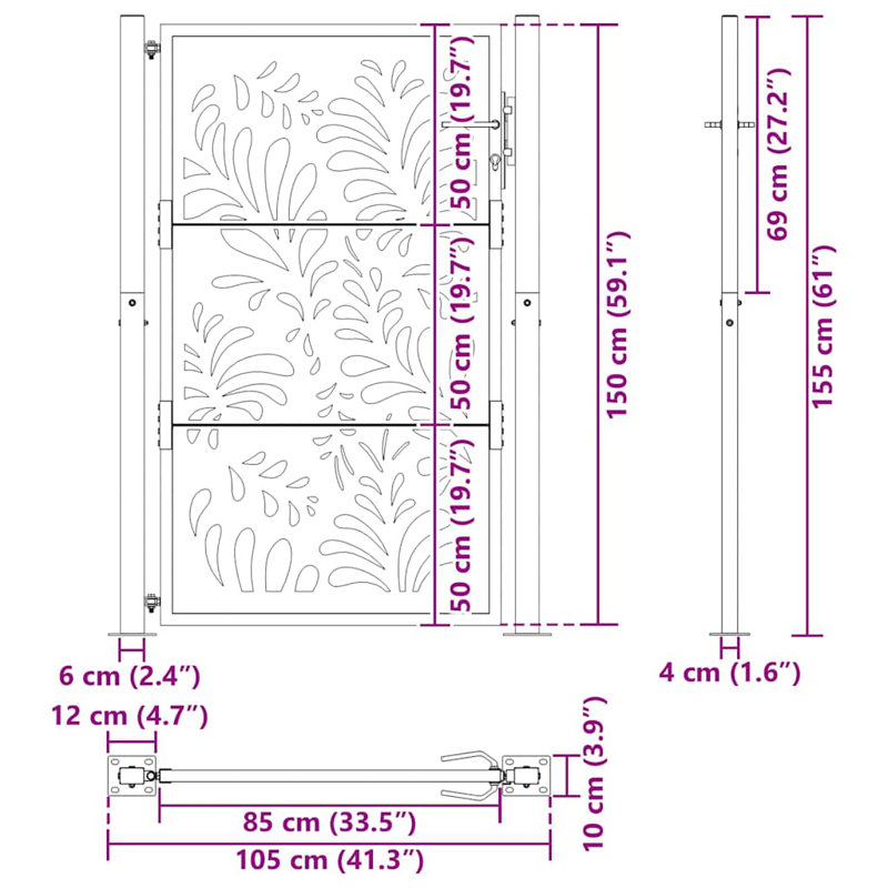 Weathering Steel Gate, 105 x 155 cm, Black
