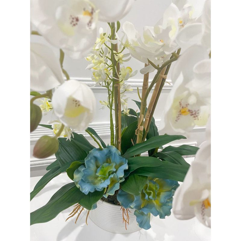 Luxury White Phalaenopsis Orchid Arrangement, Real Touch Orchid In White Vase | French Table Centerpiece | Floral Decor Arrangement