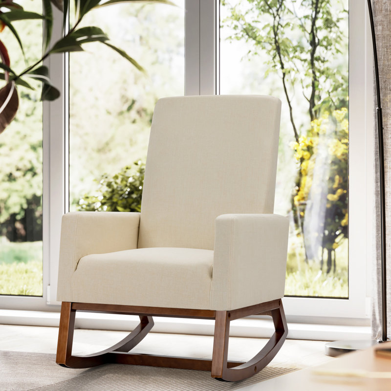 Aderes Solid Wood Rocking Chair, Beige