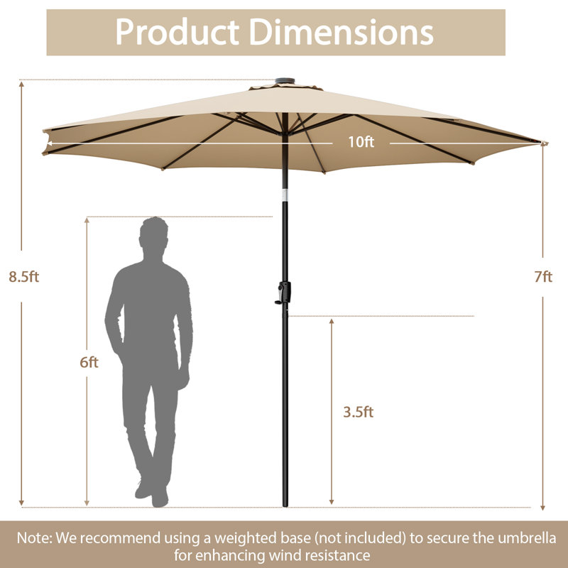 Cayuga 120'' Lighted Market Umbrella, Beige