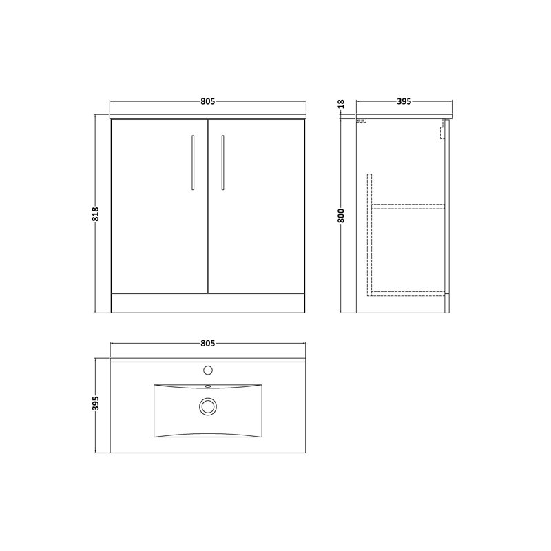Arno 800mm Single Bathroom Vanity with Integrated Vitreous China Basin, Gloss White