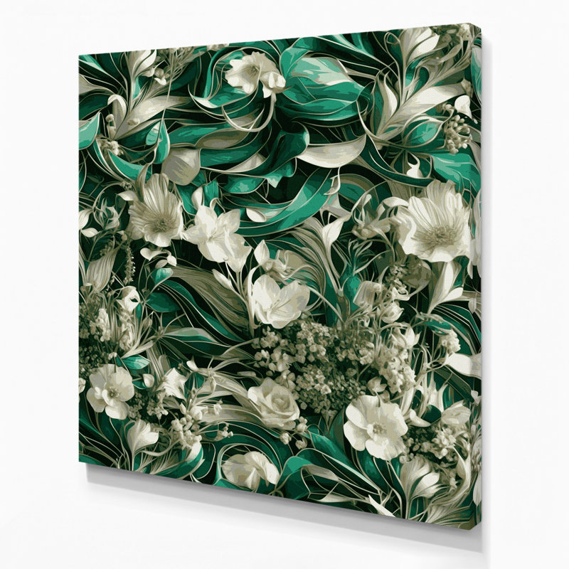 «Abstract Florals 32», art mural sur toile verte, H 12 po x l 12 po
