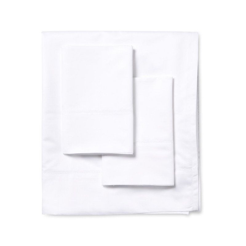 Ensemble de draps en coton de qualité égyptienne 500 fils Brina, Blanc, Ensemble de draps pour grand lit avec 2 taies d'or