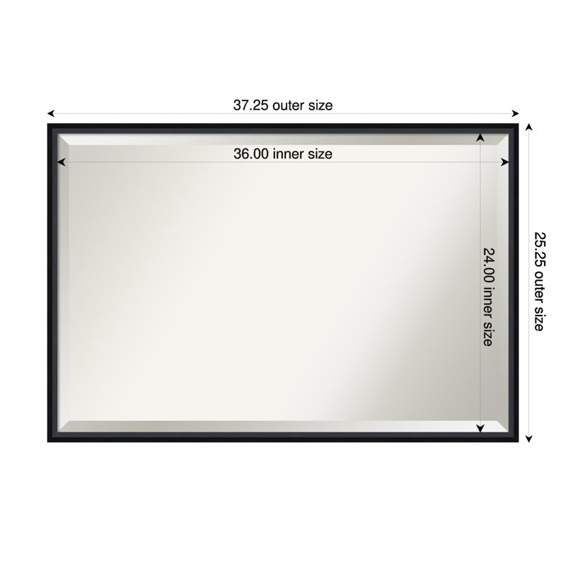 Mettawa Flat Wall Mirror, Satin Black, 25.25" x 37.25"