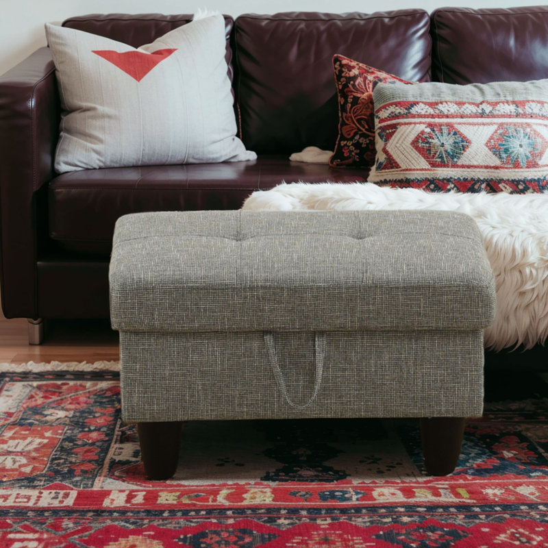 Andikan Upholstered Ottoman, Gray/Brown Linen Blend