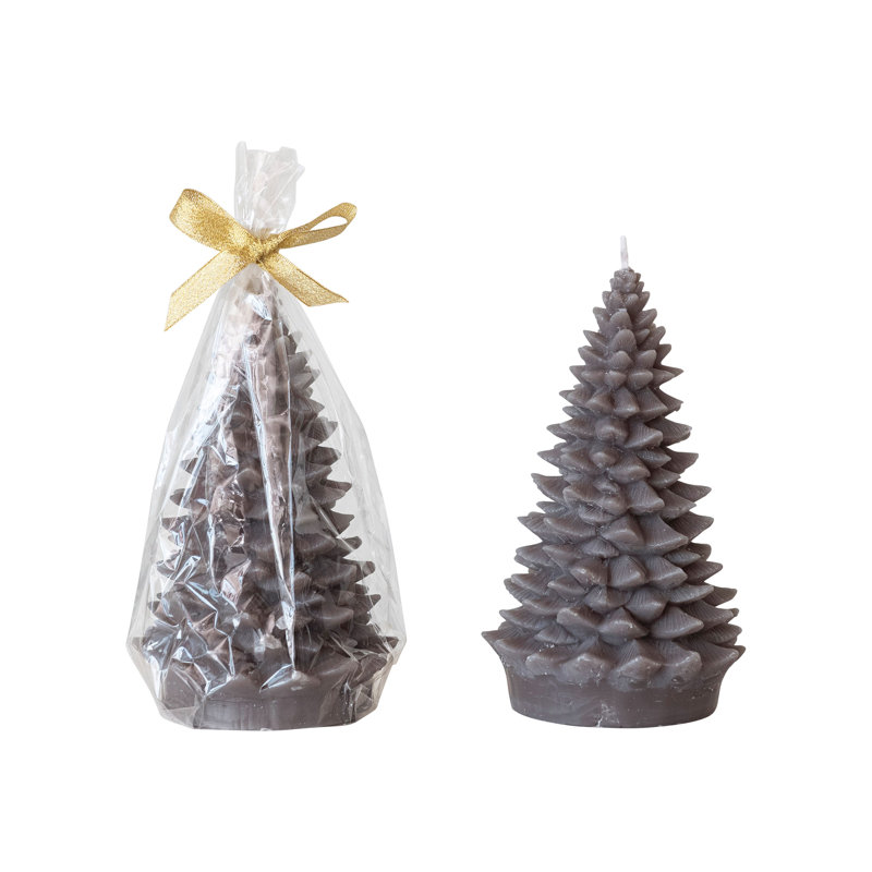 Bougie ronde en forme d'arbre de Noël avec pointes dorées, Nouveauté 3,75 po x 3,75 po, Menthe