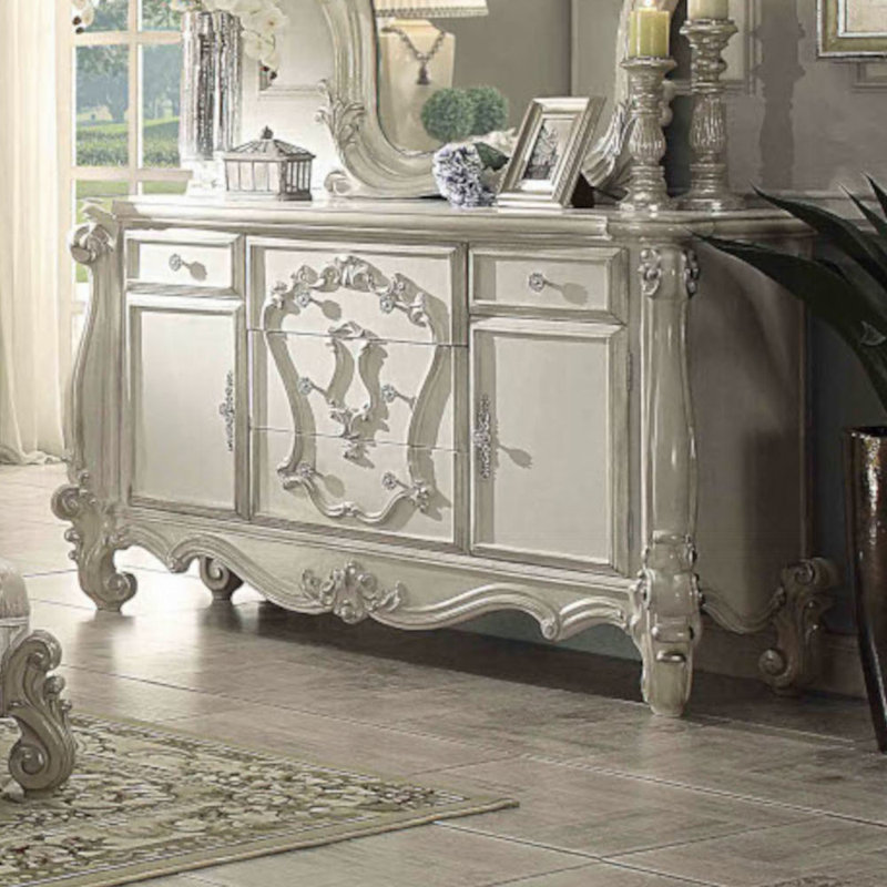 Commode combinée 5 tiroirs Emele, Blanc os
