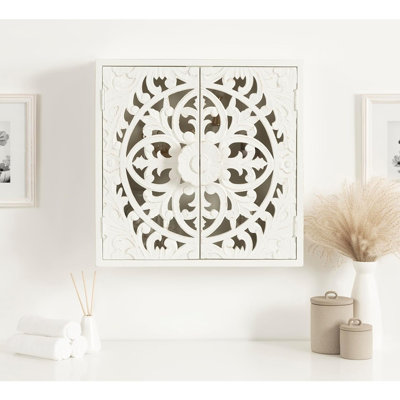Armoire murale traditionnelle en bois sculpté, blanc