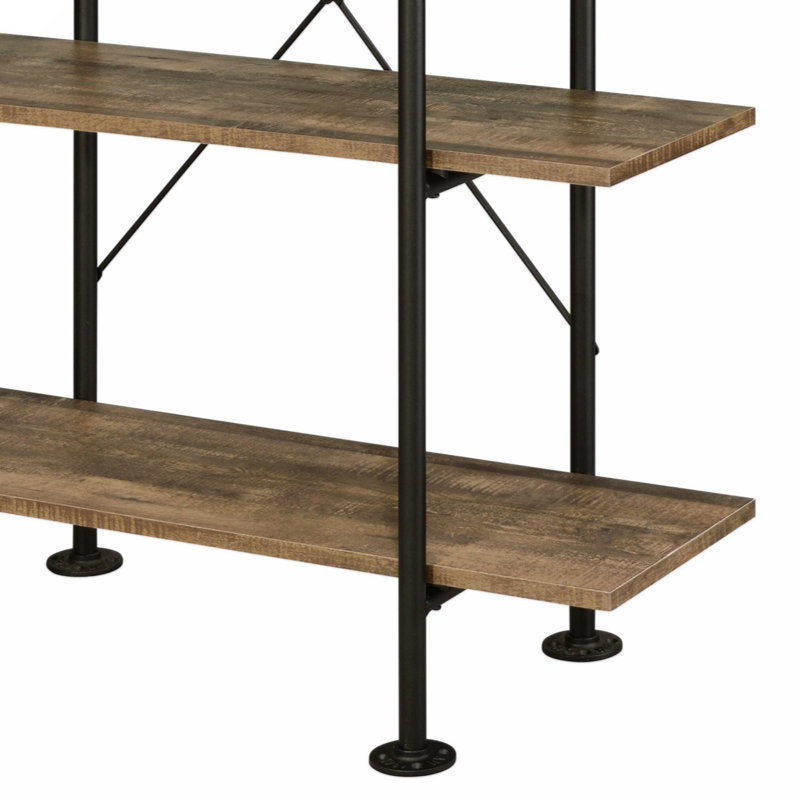 Eligha 6-Shelf Bookcase in Rustic Oak and Black, Brown