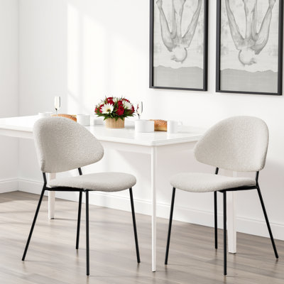 Upholstered Boucle Fabric Dining Chairs, Mid-Century Modern Dining Chairs (Set of 4) – Boucle Upholstery with Metal Frame?