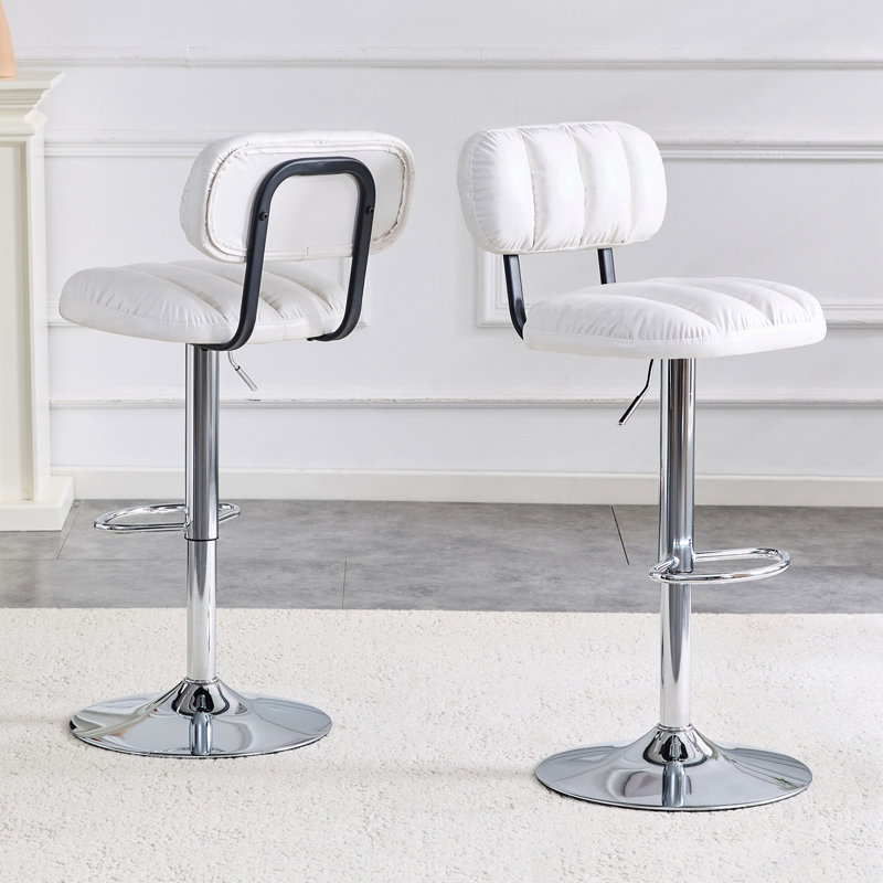 Ensemble de 2 huffines à hauteur réglable avec base en métal et repose-pieds, Blanc