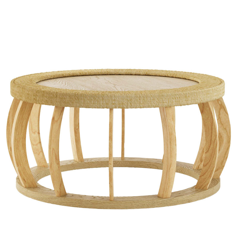 Table basse ronde en bois massif de 35,43 po avec pieds courbés et table d'appoint Boho pour la salle à manger, Natural