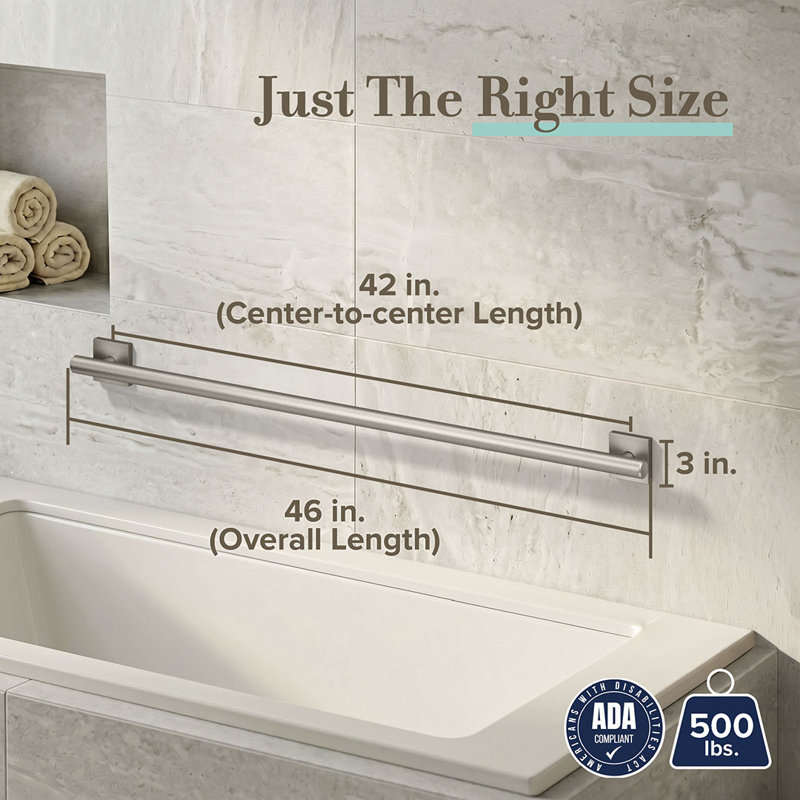 Elevate Wall Mount Stainless Steel Grab Bar, ADA Compliant Safety Bar, Satin Nickel, 42" W