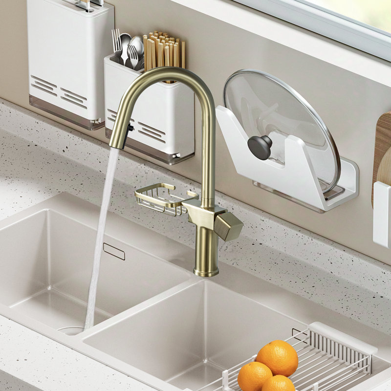 High Arc Pull-Down Kitchen Faucet - Single Hole Stainless Steel, Modern Sink Faucet (Brushed Gold)​, Brushed Gold