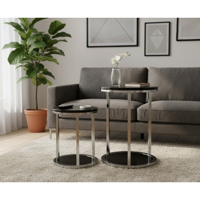 Ayeshia Floor Shelf Side Table Set, Black