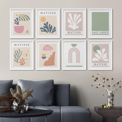 Collage Henri Matisse, plante en pastel, blocs de nature abstraits encadrés sur papier, impression de 8 pièces