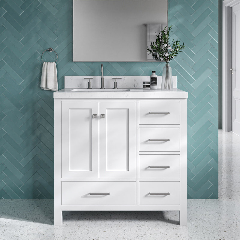  36'' Single Bathroom Vanity with Top, Brushed Nickel, White