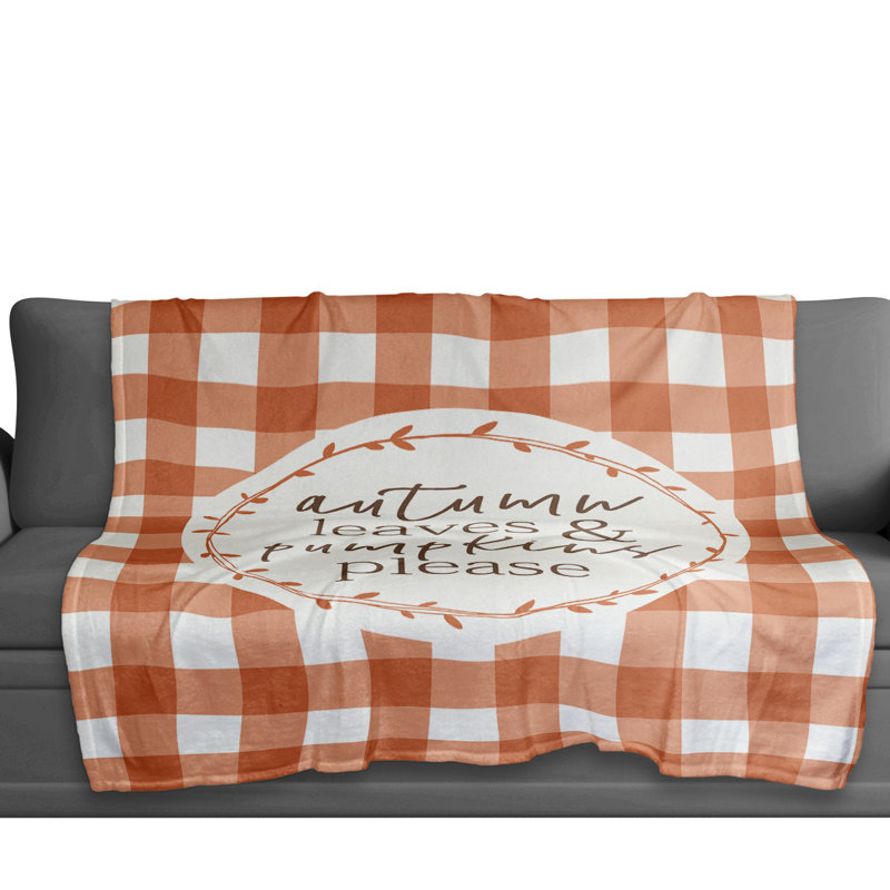  Jeté en molleton Autumn Leaves and Pumpkins, Vert / Blanc / Orange