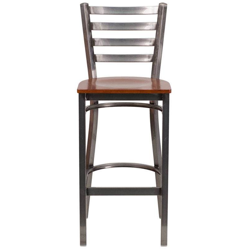 Loughran Ladder Back Metal Restaurant Barstools, Cherry, 2, Gray