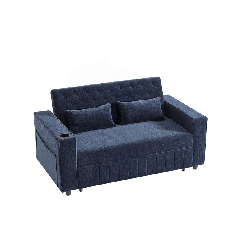 Pull-Out Sofa Bed, Convertible Couch, Loveseat Sofa, Modern Sleeper Sofa, Comfy Sofa, Blue