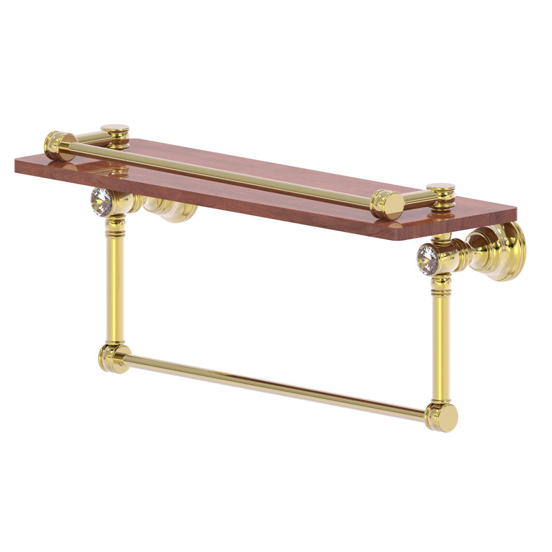 Freyja Ironwood Bracket Shelf with Towel Bar, 5.54" H x 16" W x 7.4" D, Unlacquered Brass