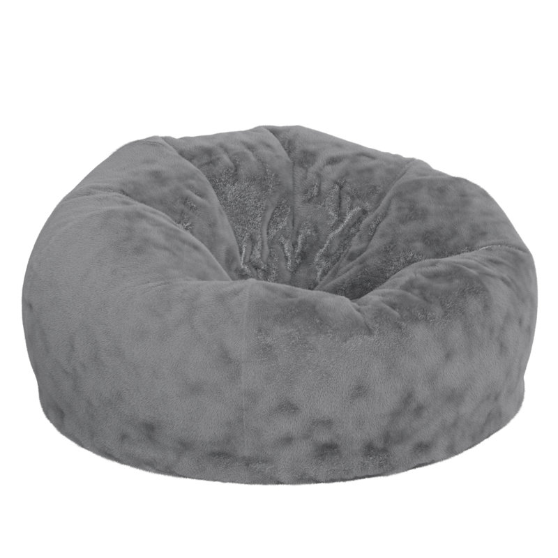 Fauteuil à billes en coton Classic, Grand, Fourrure grise